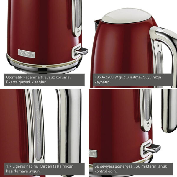 Berghoff Gem Retro 1,7 L Kırmızı Su Isıtıcı