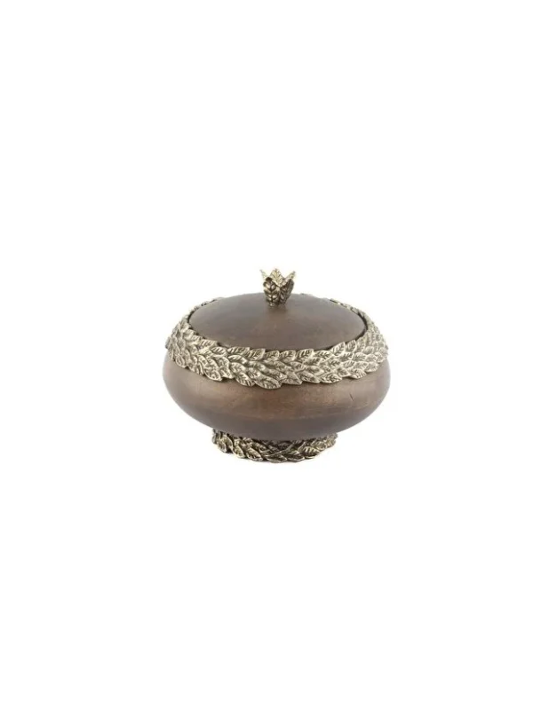 Antik Gold Yapraklı Kapaklı Ahşap Kutu 20x15cm